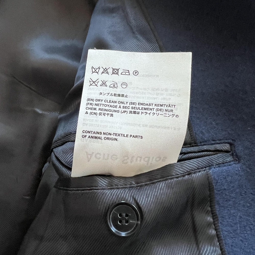 Acne Studios Garret Wool Overcoat Mens 46 Navy Blue Single Breasted Lined - Picture 9 of 15